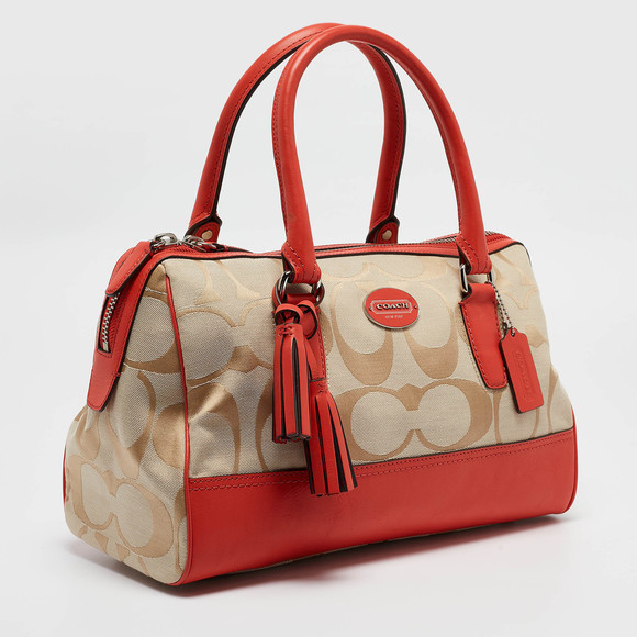 COACH Orange/Beige Signature Canvas and Leather Haley Satchel - Picture 3 of 8